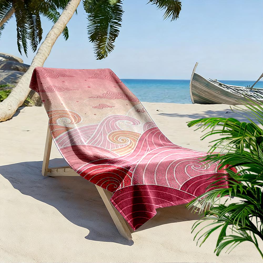 Pink Waves and Cloud Pattern Beach towel quick-drying for travel outdoor sports jogging beach and swimming