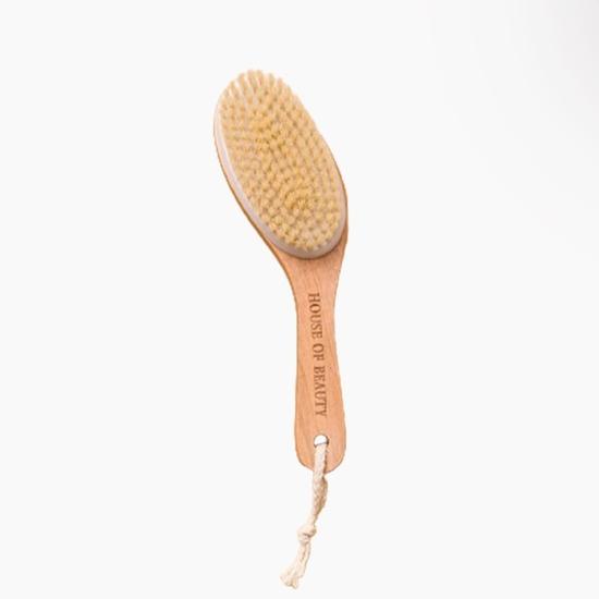 HOUSE OF BEAUTY Wooden Dry Body Brush For Body Massage With Long Handcrafted Handle, Natural Exfoliating, Lymphatic Drainage - (Pack OF 1)