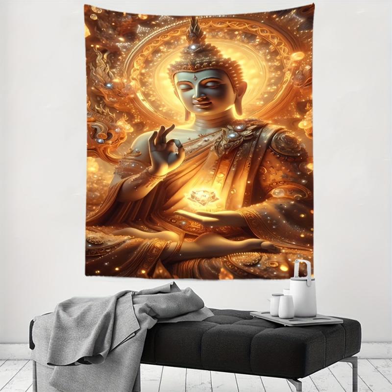 VIKAMA Stellar Buddha Aura Tapestry Cosmic Zen Wall Hanging For Bedroom Tea Room Meditation Space Decor Spiritual Fabric Art
