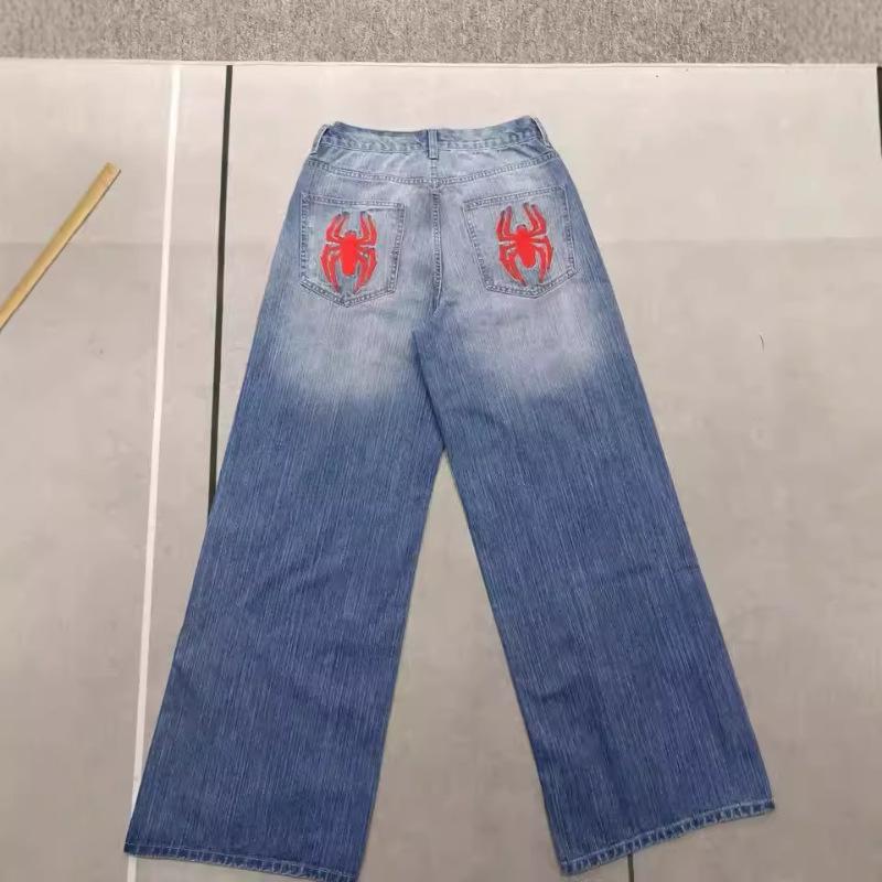 Мужские мешковатые джинсы в американском стиле, в стиле Харадзюку, в стиле ретро, хип-хоп, в готическом стиле, с узором «летучая мышь», повседневные прямые широкие брюки для мужчин