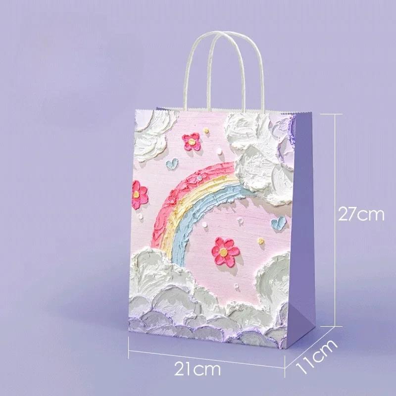 1-50 шт. Подарочный пакет, креативная масляная живопись, портативный подарочный пакет, праздничные подарки, подарочный пакет из крафт-бумаги, новогодний подарочный пакет для студентов
