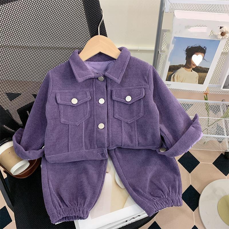 Girls' Suit Spring and Autumn Children's Casual Baby Corduroy Two-piece Suit