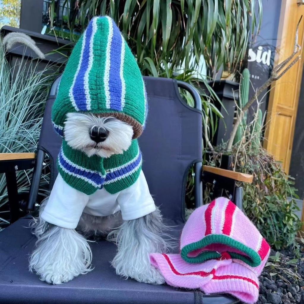 Autumn/Winter Dog Hooded Scarf Winter Warm Cloak Teddy Bears Schnauzer Small Woolen Bib Dog Hats Puppy Accessories