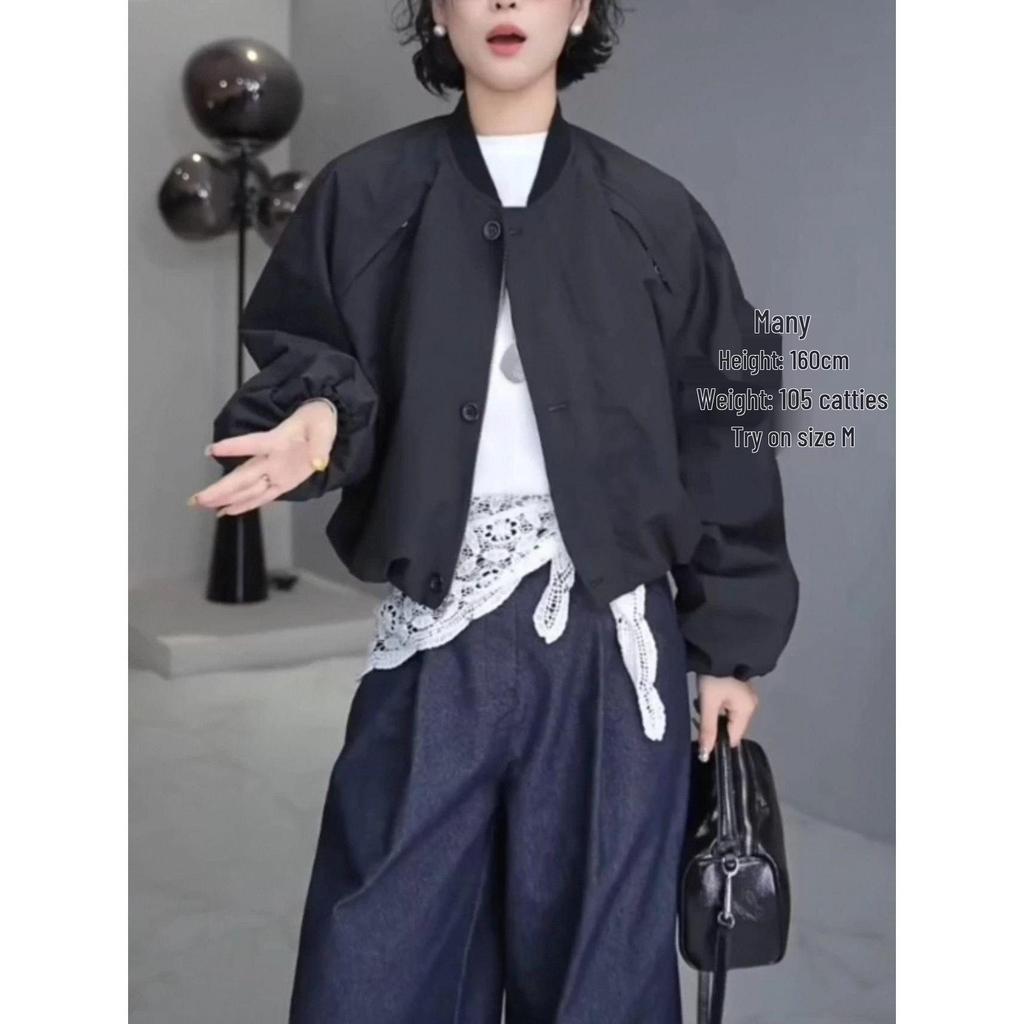 Короткая женская бейсбольная куртка на молнии в корейском стиле - Весна/Осень 2025 Свободный повседневный тренд