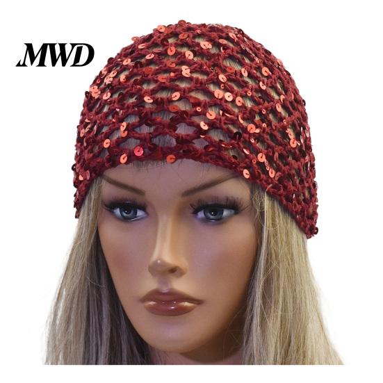 Lightweight Breathable Headwear Fishnet Hat for Women, Mesh Knitting with Hollow Elastic Fit Sequin Design, Hand-Woven Daily Wear Retro Style