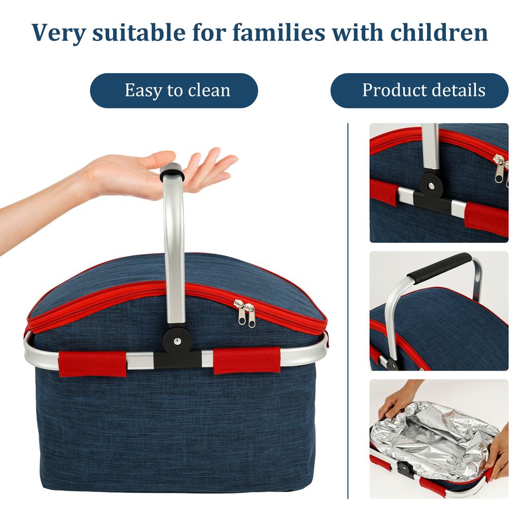 Корзина для пикника D600 Ткань Оксфорд Изоляция и Водонепроницаемость Корзина для покупок Большая Вместимость Складная Уличная Переносная Корзина для Ланча