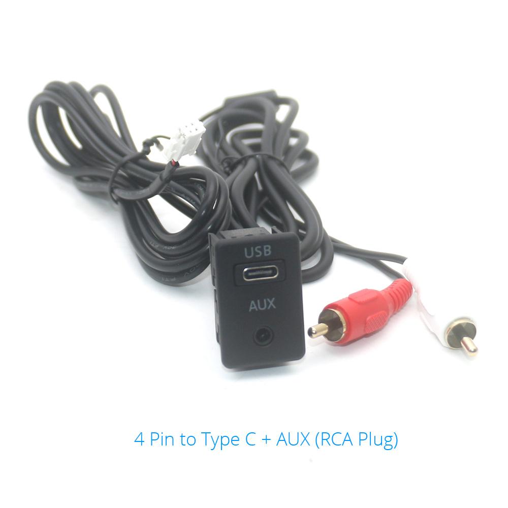 4 6 Pin Dual USB Type-C Panel Car Dash Flush Mount 3.5mm AUX RCA Charger Data Cable Adapter for Android Multimedia Radio Player