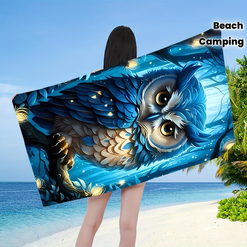 Blue Owl Beach Towel - Fantasy Forest Design, Soft Microfiber Quick Dry Sand-Free for Travel Pool Camping