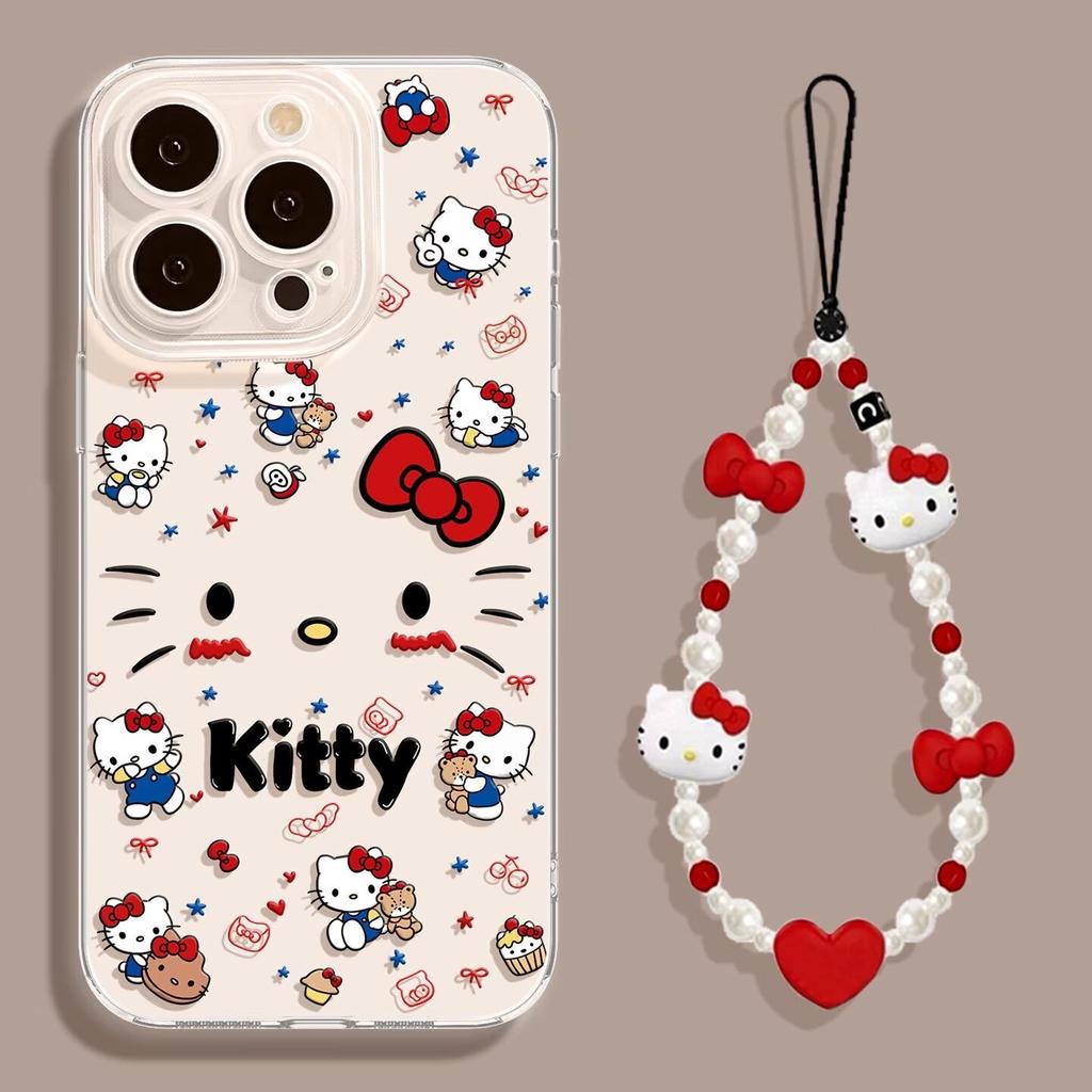 Прозрачный чехол Hello Kitty с цепочкой для Xiaomi Redmi Note 15 Pro 15C 5G 14C Note 14 13 12 Pro Plus 13C 12C A5 5G 4G INS