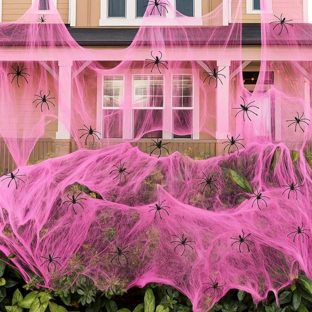 Scene Prop Stretchable Spider Cobwebs Elastic Pink Spider Silk Web Cotton Gothic Haunted House Decor Party Decoration