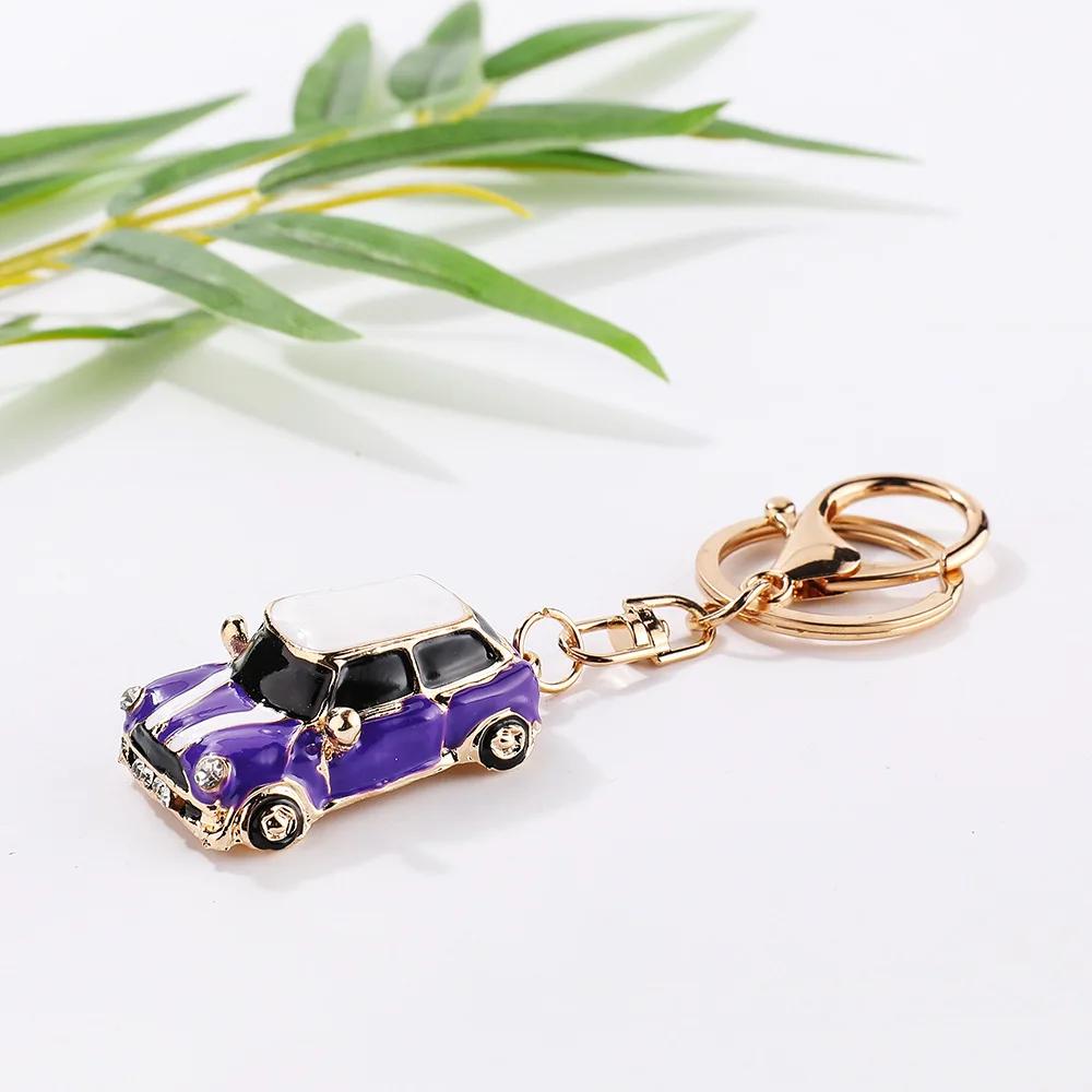 Cartoon Mini Car Keychain Rhinestone Car Model Metal Key Ring Decorative Pendant Accessories for MINI Cooper S JCW R50