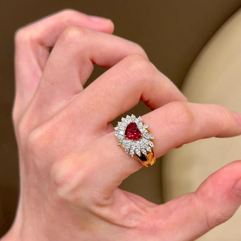 Ретро стиль, высококачественные сверкающие красные кольца в форме сердца для женщин, глянцевая инкрустация бриллиантами, рубиновое кольцо, свадебные украшения
