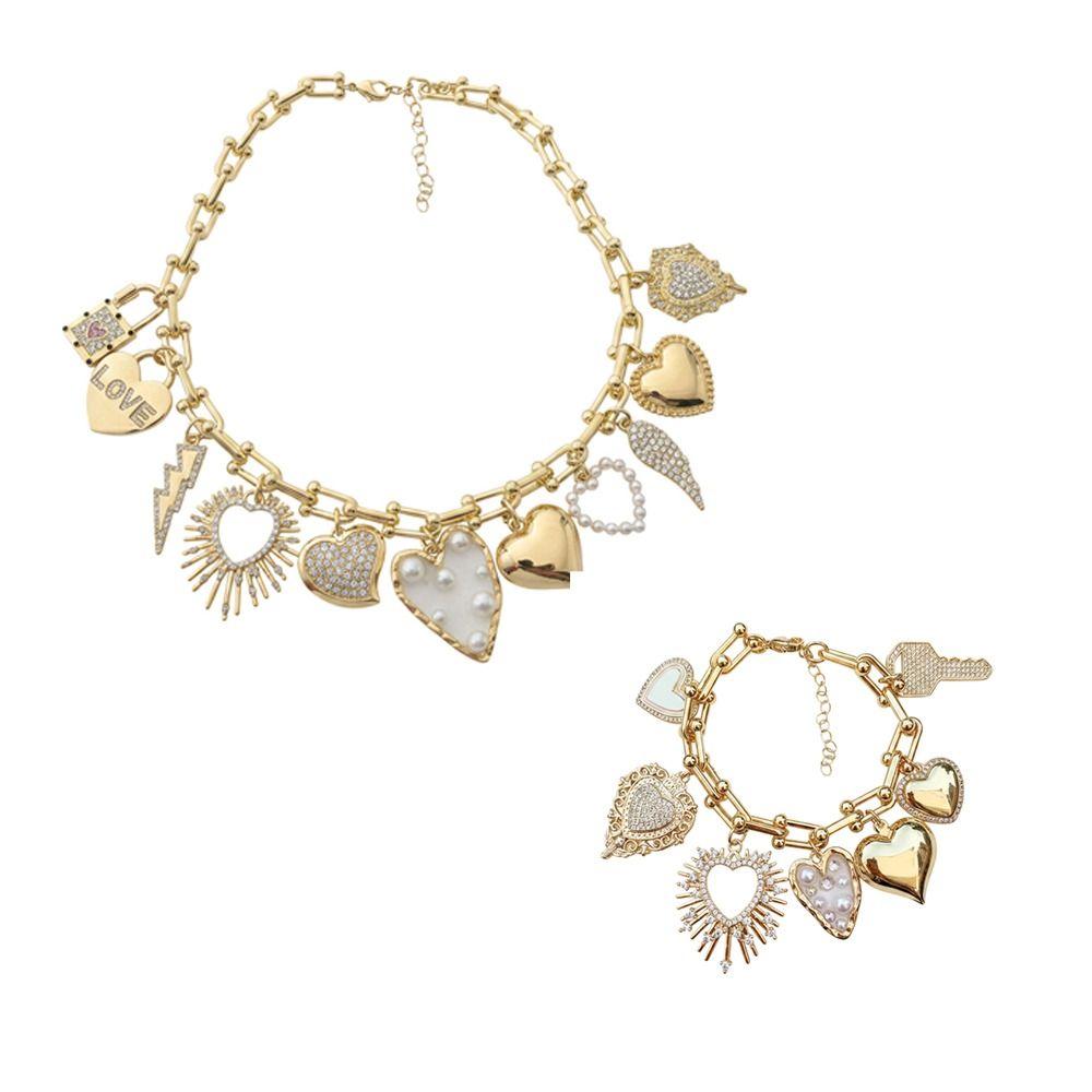 Zircon Heart Necklace Bracelet Exquisite Light Luxury Jewelry Suit Crystal Love Necklace Gifts