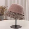 Meier Knitted wool pot hat, thousand bird grid bow curled edge women's retro rear split fisherman hat