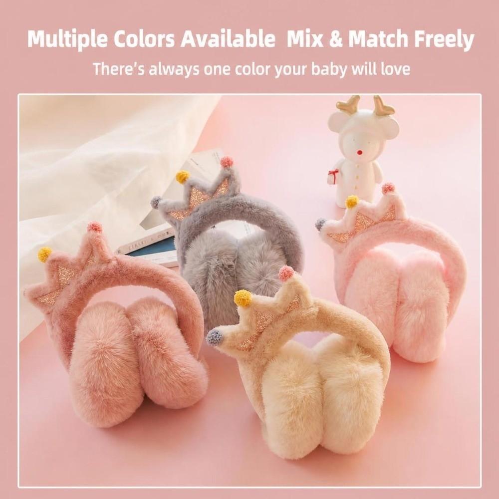 Cartoon Crown Foldable Ear Warmers Windproof Faux Fur Earmuffs Fluffy Ear Covers For Girls Kids