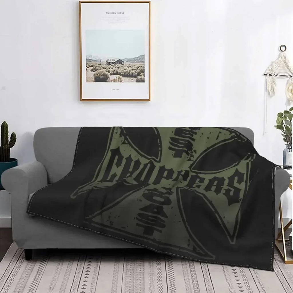 West Coast Chopper Iron Cross Blankets Fleece Super Soft Throw Blankets for Airplane Travel Bedspread