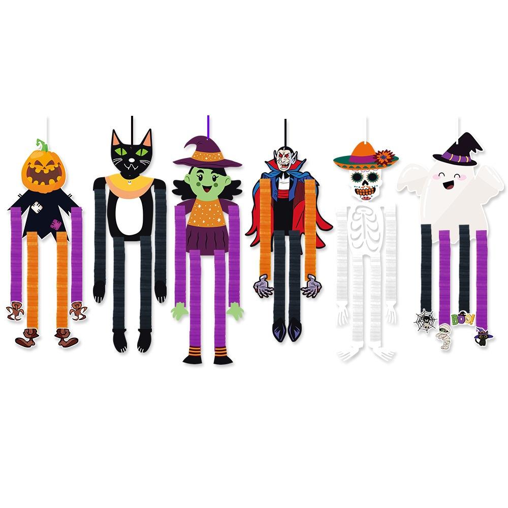 6PCS/SET Halloween Hanging Decorations, Skeleton, Ghost, Pumpkin, Vampire, Cat, Witch,Car Rearview mirror hanging ornament