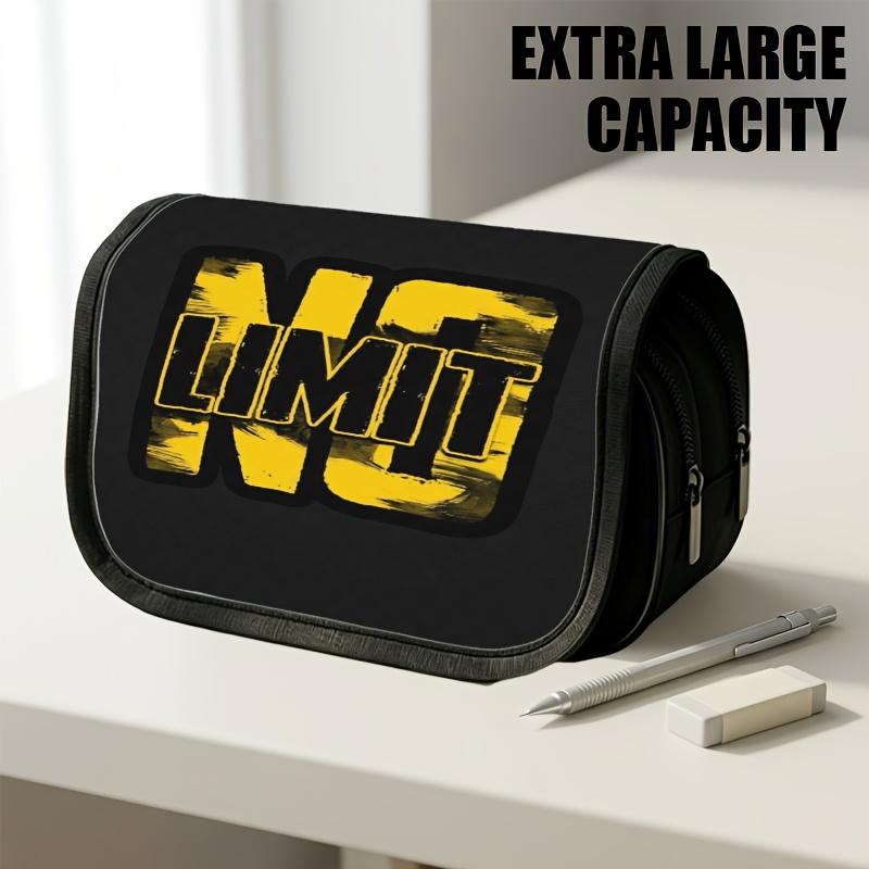 1pc Double Layer Flip Pencil Case, Edgy No Limit Attitude, Large Capacity, Portable Polyester Pen Storage Bag with Zipper Closure, Ideal for School &