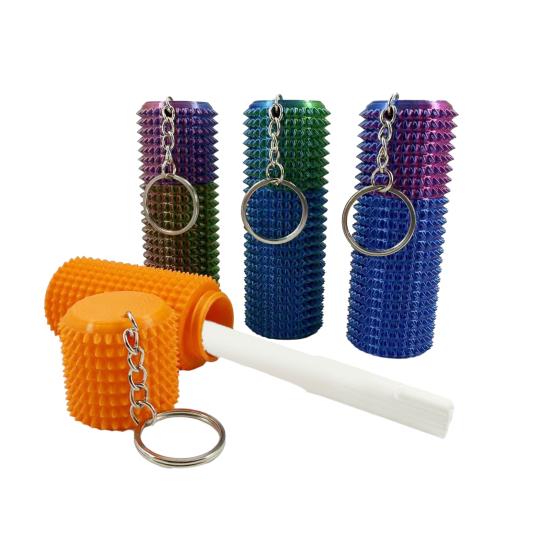 Spiky Grippie Stim Fidget Toy with Keychain Stress Relief 3D Printed Storage Box Pain Stimming Tool Teens Adults Portable Bumpy Roller Sensory Toy