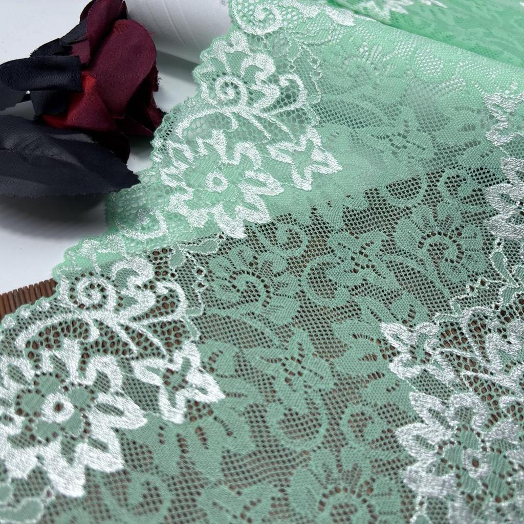Elastic Lace, 17.5cm wide Light Cyan Stretch Mesh Lace Trim for Lingerie, Bra, Underwear, Dress, Garment, Sewing & Crafting