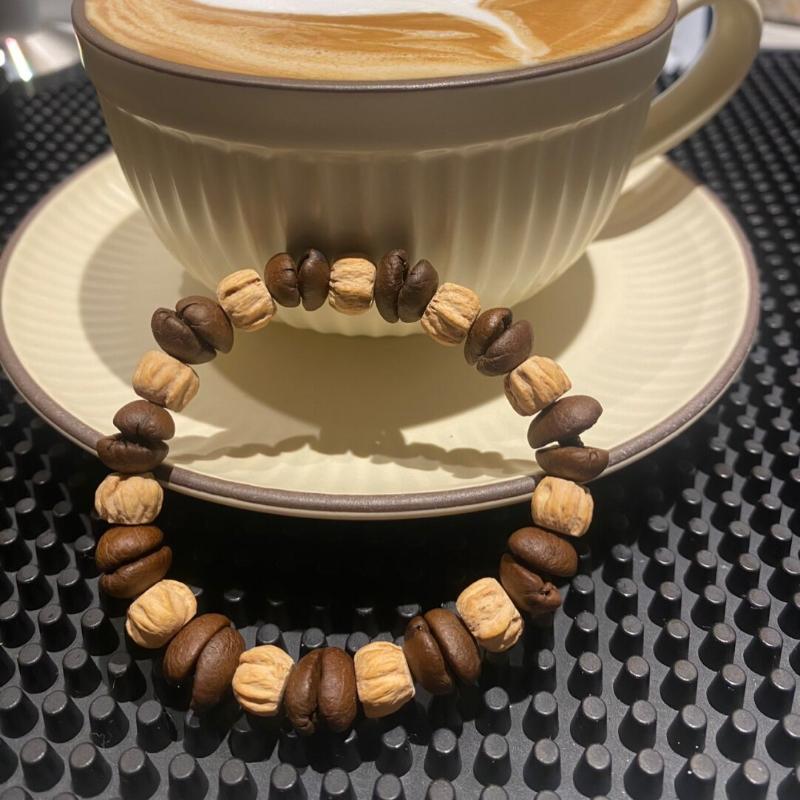Handmade Natural Coffee Bean Bracelet Elastic Coconut Chip Wood Chip Hand Decoration Bracelet
