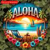 2D Flat 20*20cm 1pc Aloha Beach Sunset Scenery Wall Art Hanging Sign, Coconut Tree&lounge Chair&sailboat Pattern Tropical Paradise Theme Ornament,