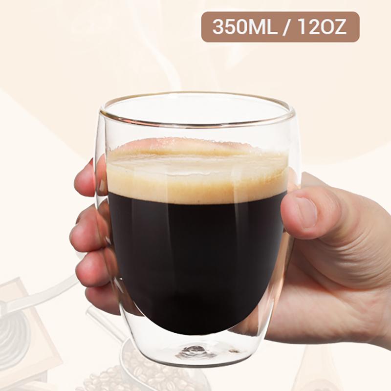 2Pcs 12OZ  Double Wall Glass Cups Insulated Coffee Mug Tea Milk Juice Latte Cup Borosilicate Drinking Glasses for Ice Hot Drinks