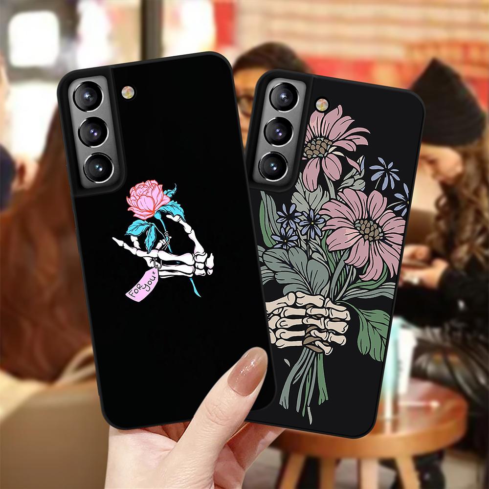 Чехол для телефона Rose для Galaxy S21ultra S23plus S21fe, мягкие чехлы со скелетом для рук для Samsung Galaxy S22 Plus Ultra S20 Fe, черный чехол