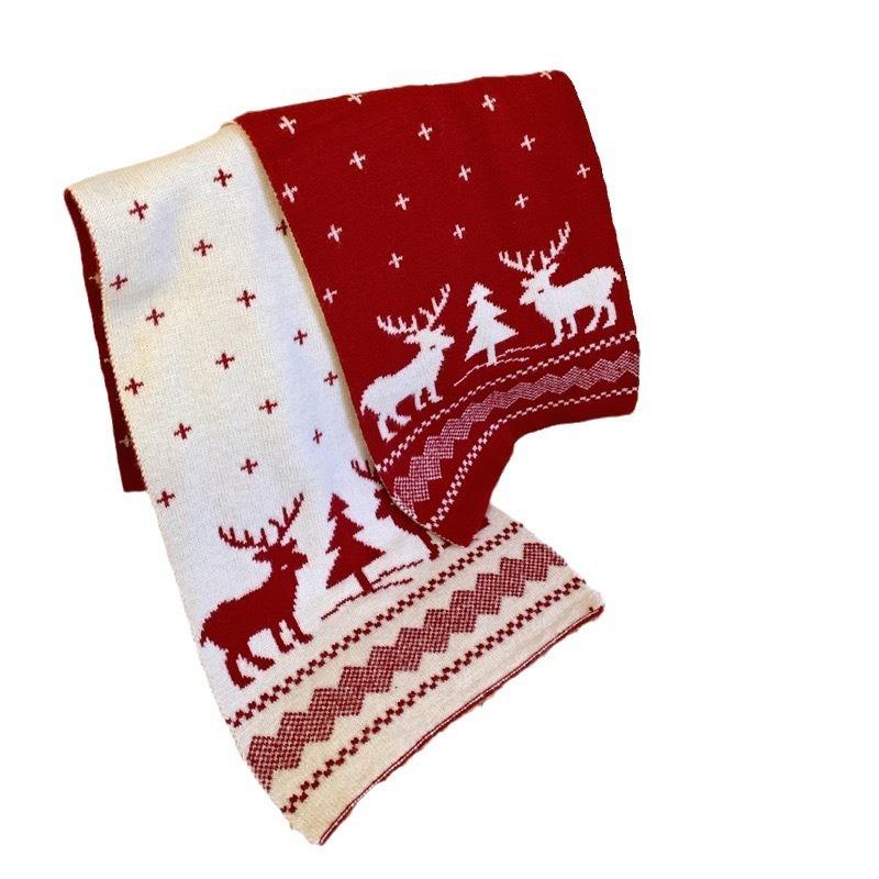 Christmas Gift Red Deer Scarf Female Versatile Autumn Winter Warm Lengthened Student Cute Skin-friendly Scarf
