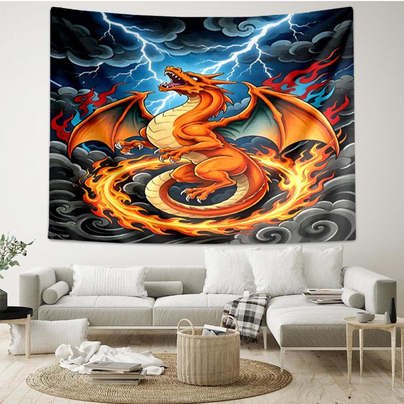 Charizard VS Blastoise Print Tapestry - Portable Wall Decor Cloth, for Home, Dorm, Travel, Bedroom, Living Room - Ideal Birthday Housewarming Gift