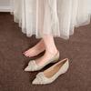 Champagne Xiuhe Chunky Heel Sequin Wedding Shoes for Women - Wide Fit with Inner Height Increase