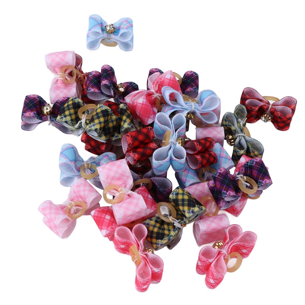 30Pcs Pet Grooming Bowknot Dog Cat Rubber Band Tiny Colorful Lattice Pet Accessory