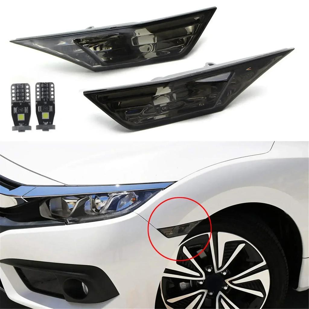 2pcs Car Turn Signal Light for Honda Civic 2016-2025 IP68 Waterproof Turn Signal Width Light Modified Black with LED Bulb