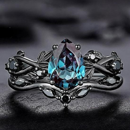 Модные Парные Кольца Sanjie Gun Black & Sea Blue Diamond для Помолвки - Женские Украшения в Европейском и Американском Стиле