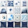 45x45cm Ins Blue Flower Marble Polyester Pillowcase Leaves Geometric Patchwork Cushion Cover Chair Living Room Home Decoration