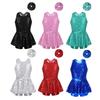 Kids Performance Leotard Sequined Criss Cross Back Sleeveless Bowknot Dress Jazz Dance Costume with Hair Band
