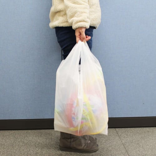 Three Cube Plastic Shopping Bags with Handles for Garbage Sorting, 100 Bags per Pack, White, Approx. 30 x 55 x 15cm, TR45-2