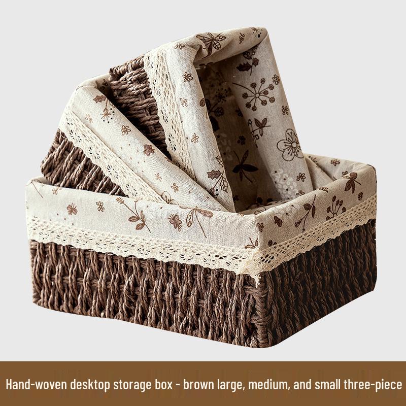 Desktop Storage Basket for Keys, Snacks, Sundries, & Cosmetics - Imitation Rattan Coffee Table Organizer