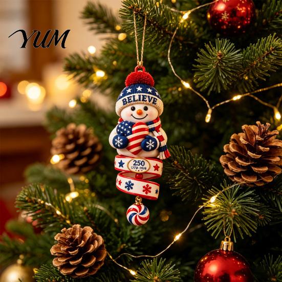 Holiday Party Decorations 2026 Patriotic Snowman Christmas Ornament, Acrylic Hanging Decor for Tree, Office Decoration Festive Pendant Indoor Outdoor