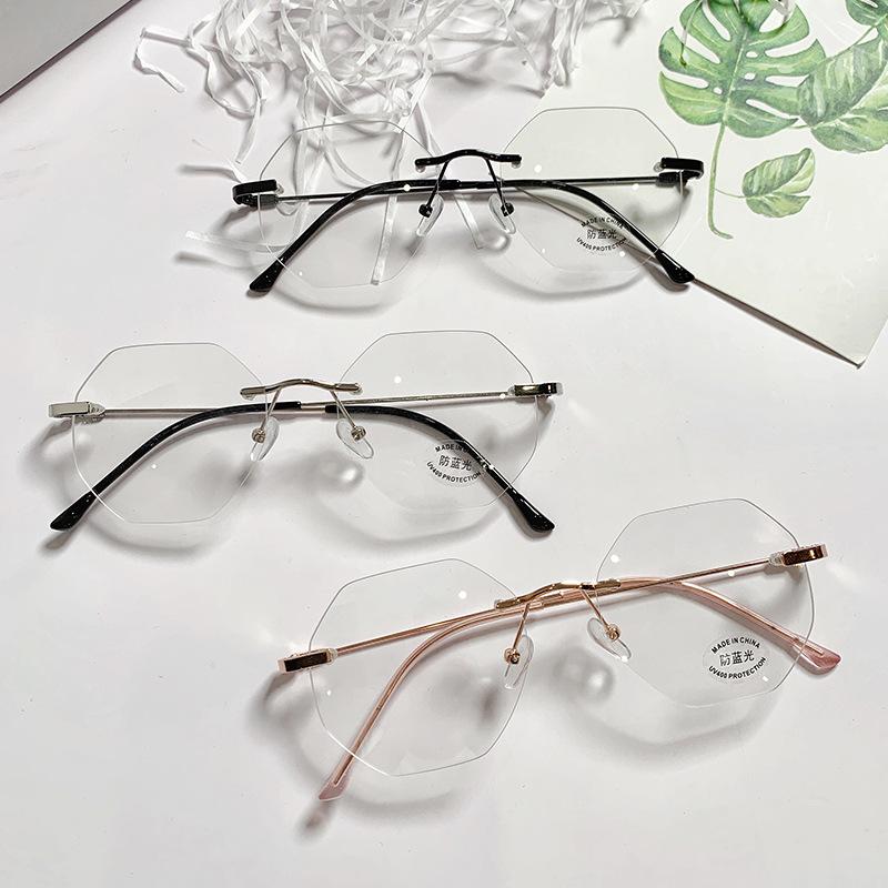 Polygon Computer Glasses Frameless Women Men Anti Blue Light Blocking Glasses Optical Spectacle Myopia Glasses Nearsighted -1.0