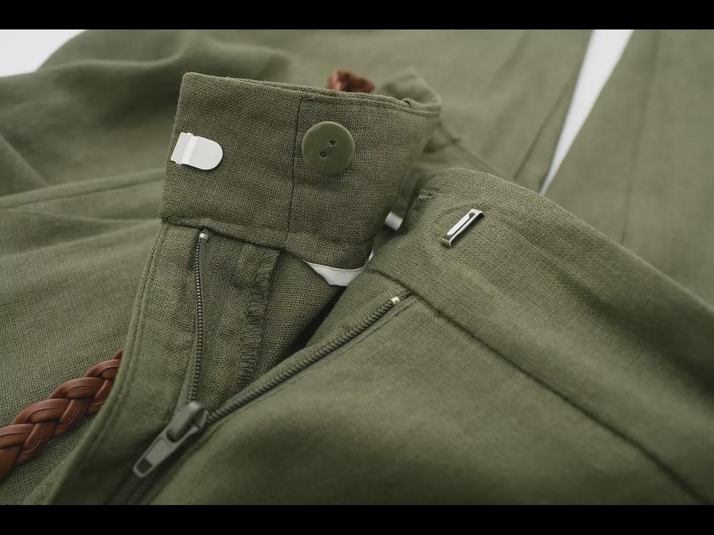 Летние 2024 г. Женские прямые брюки в европейском и американском стиле из льняной смеси с высокой талией в стиле ретро