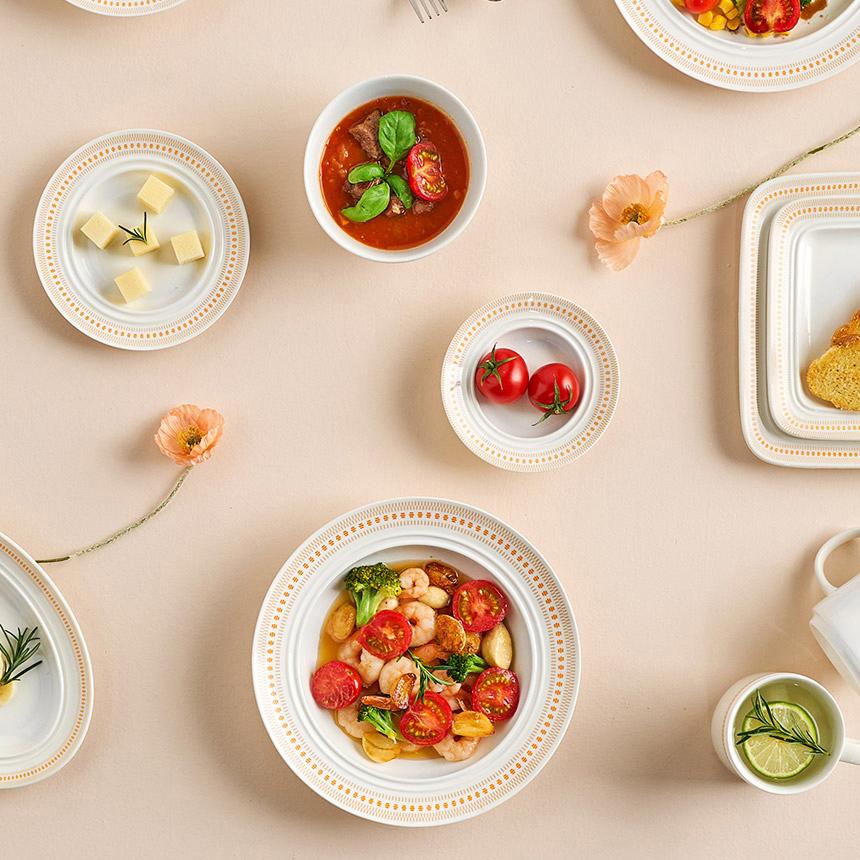 CORELLE Rosemont Ceramic Low Bowl 4p Tableware Ivory-Orange