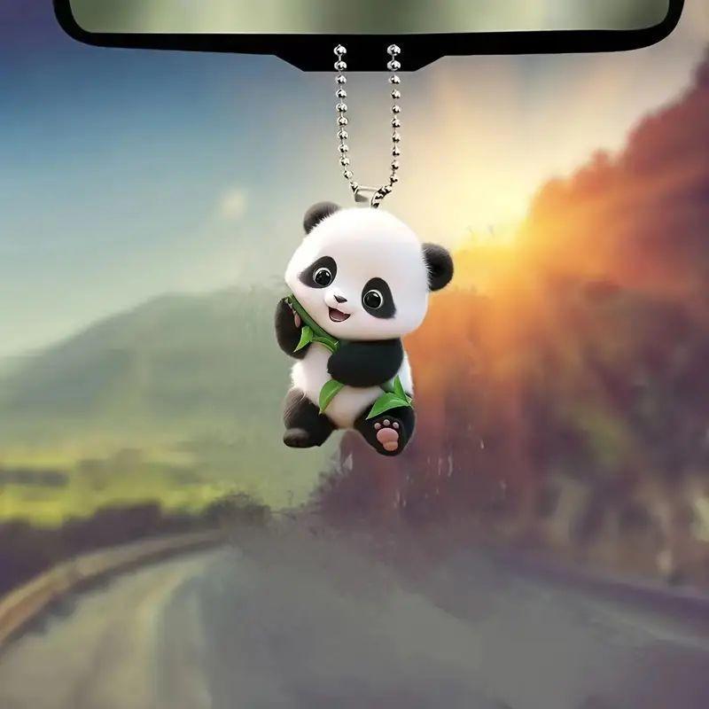 Cute Acrylic Cartoon Panda Hanging Ornament For Stylish Auto Interior Design