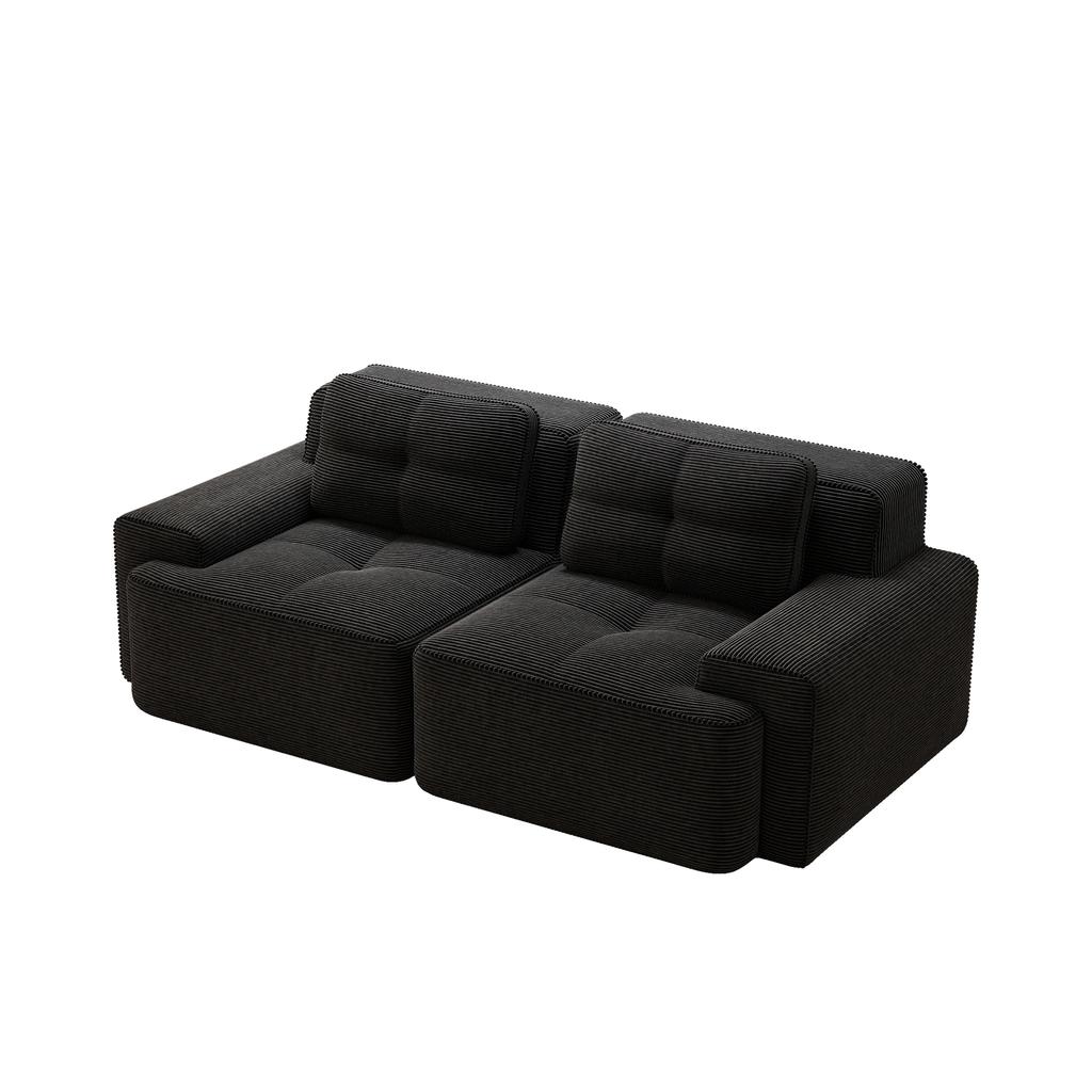 Boneless Modular Sofa, Modern Living Room Sofa with Deep Seat, Comfortable Corduroy Cloud Sofa, Loveseat Small Sofa, Sofa Bed, Black