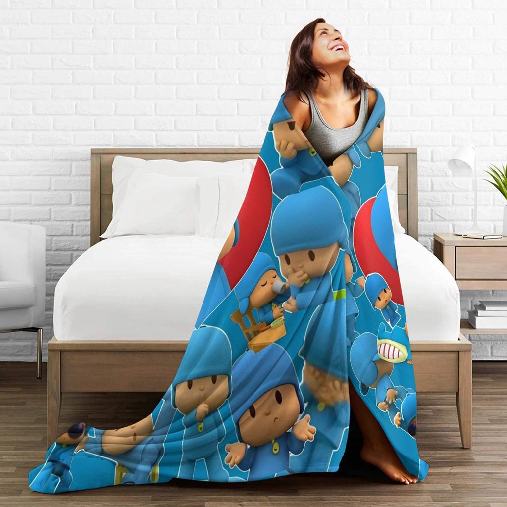 Love Pocoyoed Cartoon Blankets Fleece Spring/Autumn Animation Multi-function Warm Throw Blankets for Bed Couch Bedspread