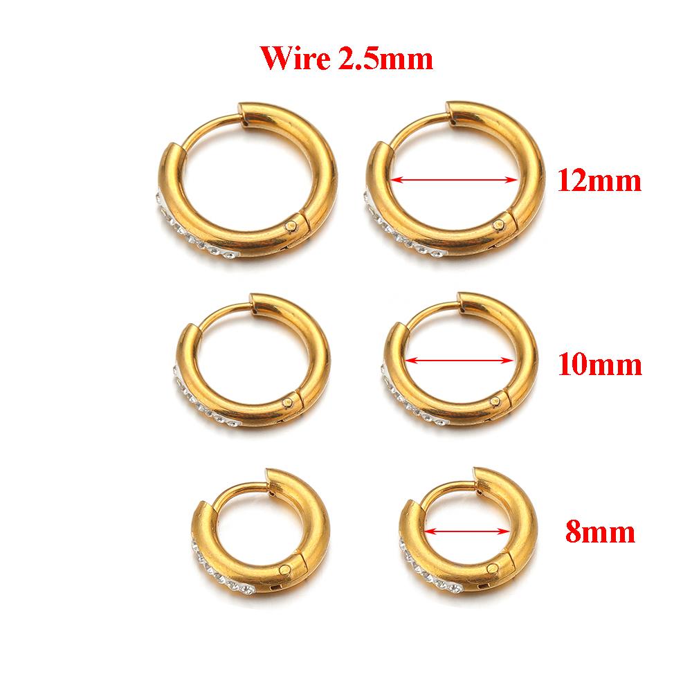 10pcs PVD Gold Color Stainless Steel 8mm 10mm 12mm Zircon Hoop Earrings Women Punk Hiphop Gifts Fashion Jewelry Huggie Wholesale