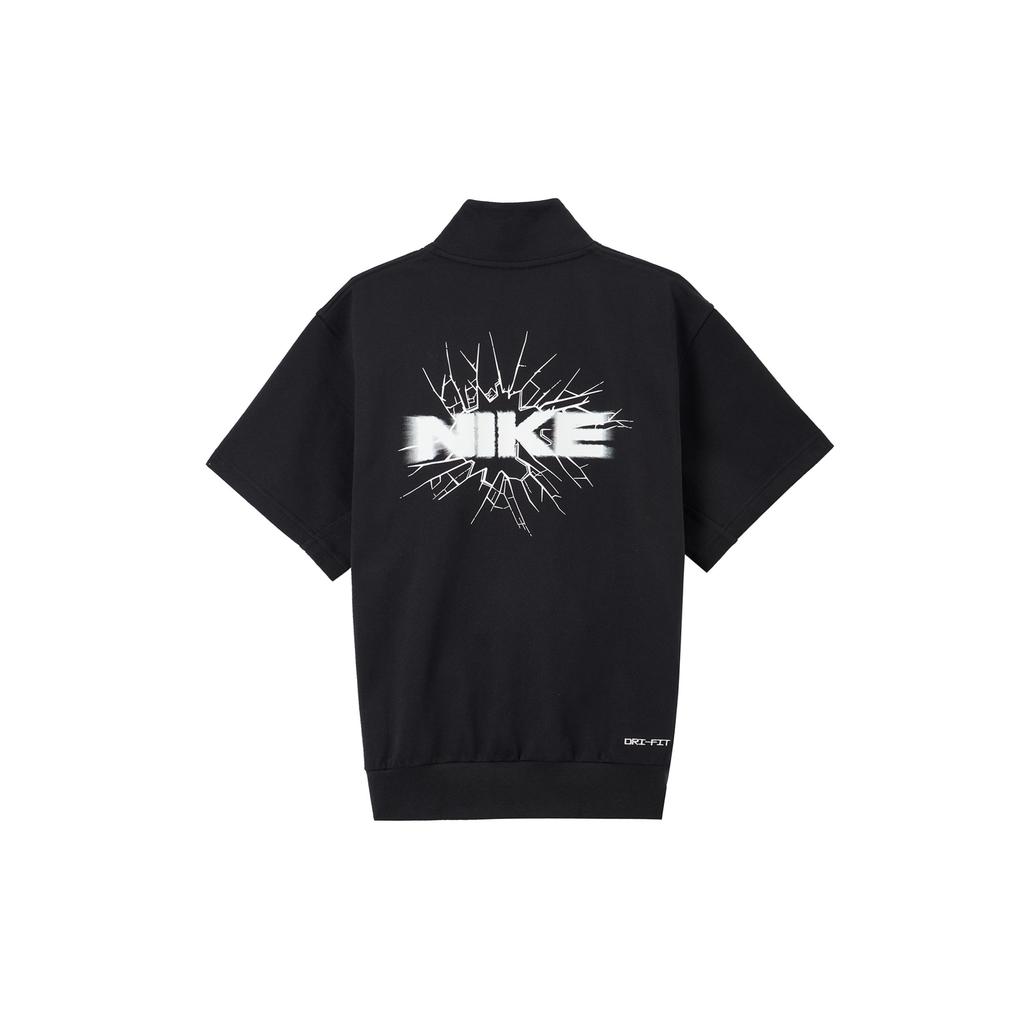 Nike Letter Logo Print Half-Zip Loose Sports Stand Collar Pullover Short Sleeve T-Shirt Men Tops Black FB7053-010