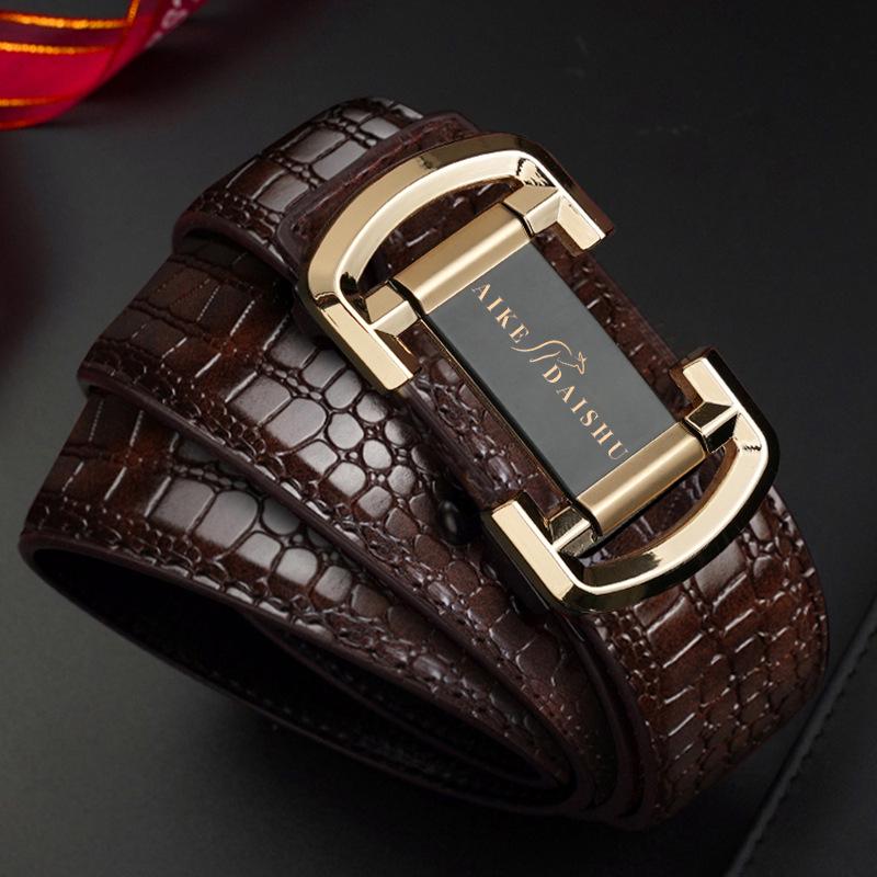 Eck Kangaroo Men's Toothless Automatic Buckle Crocodile Pattern Formal Belt