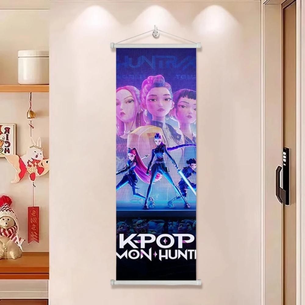 Demon Huntrix Подвесная ткань Руми Мира Зои Принтованный постер Демон h-Охотники Свитковая живопись Картина 72x25см Настенный декор