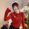 Lapel knitted sweater women's new twist embroidered high-end sweater early autumn backing inner top